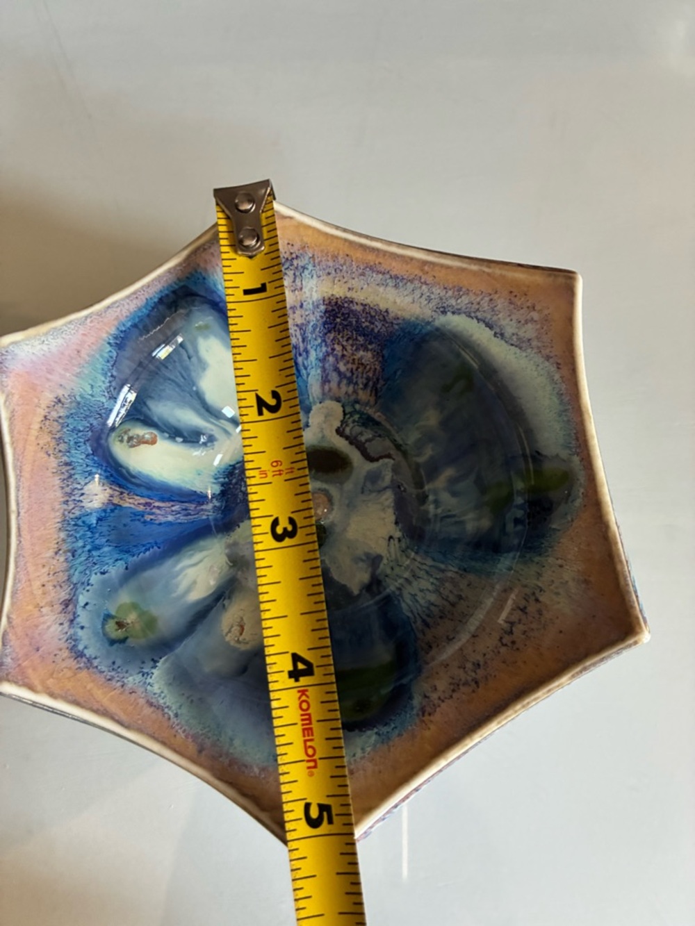 Phil Mayhew Vintage Signed MCM Hexagonal Drip Glaze Ceramic Pottery Dish Bowl - Picture 6 of 6